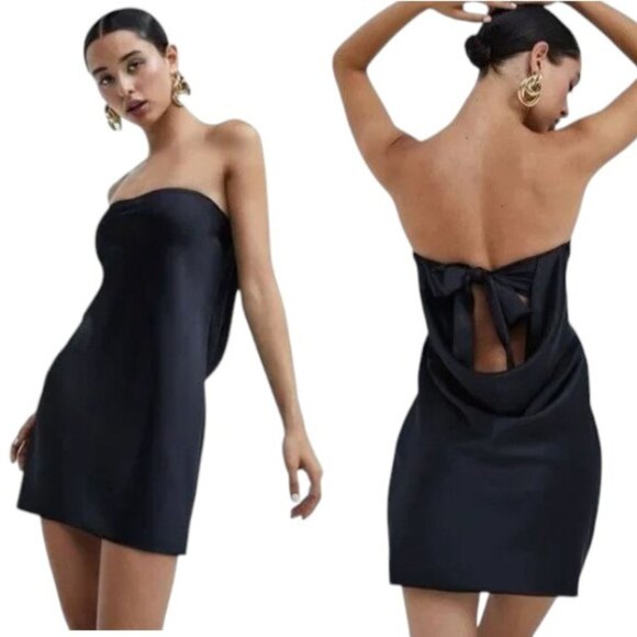 NEW For Love & Lemons hazel satin mini dress black 26395 - Picture 1 of 9